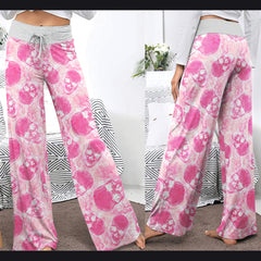 Pink Skull Thunder Women's High-waisted Wide Leg Pants | Wonder Skull