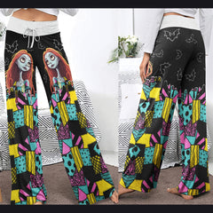 Nightmare Art Theme Women's High-waisted Wide Leg Pants | Wonder Skull