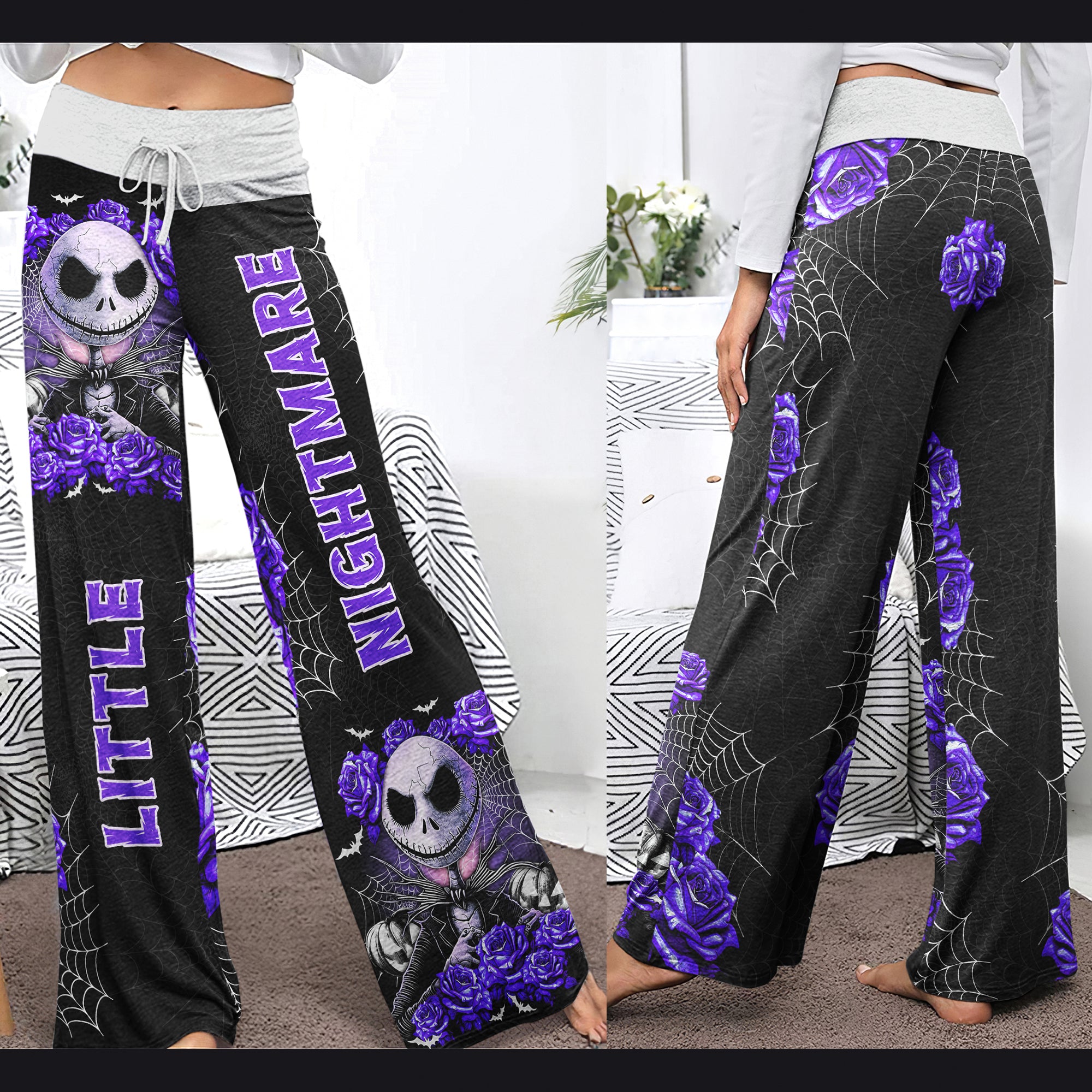 Purple Little Nightmare Gothic Women's High-waisted Wide Leg Pants | Wonder Skull
