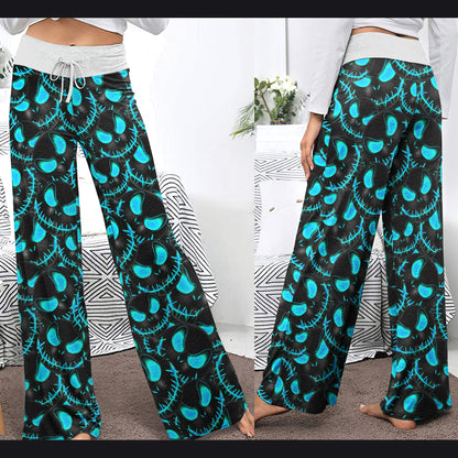 Blue Face Scary Nightmare Women's High-waisted Wide Leg Pants | Wonder Skull