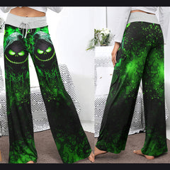 Dark Green Nightmare Theme Women's High-waisted Wide Leg Pants | Wonder Skull