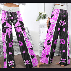 Black Pink Love Lip Melting Women's High-waisted Wide Leg Pants | Wonder Skull