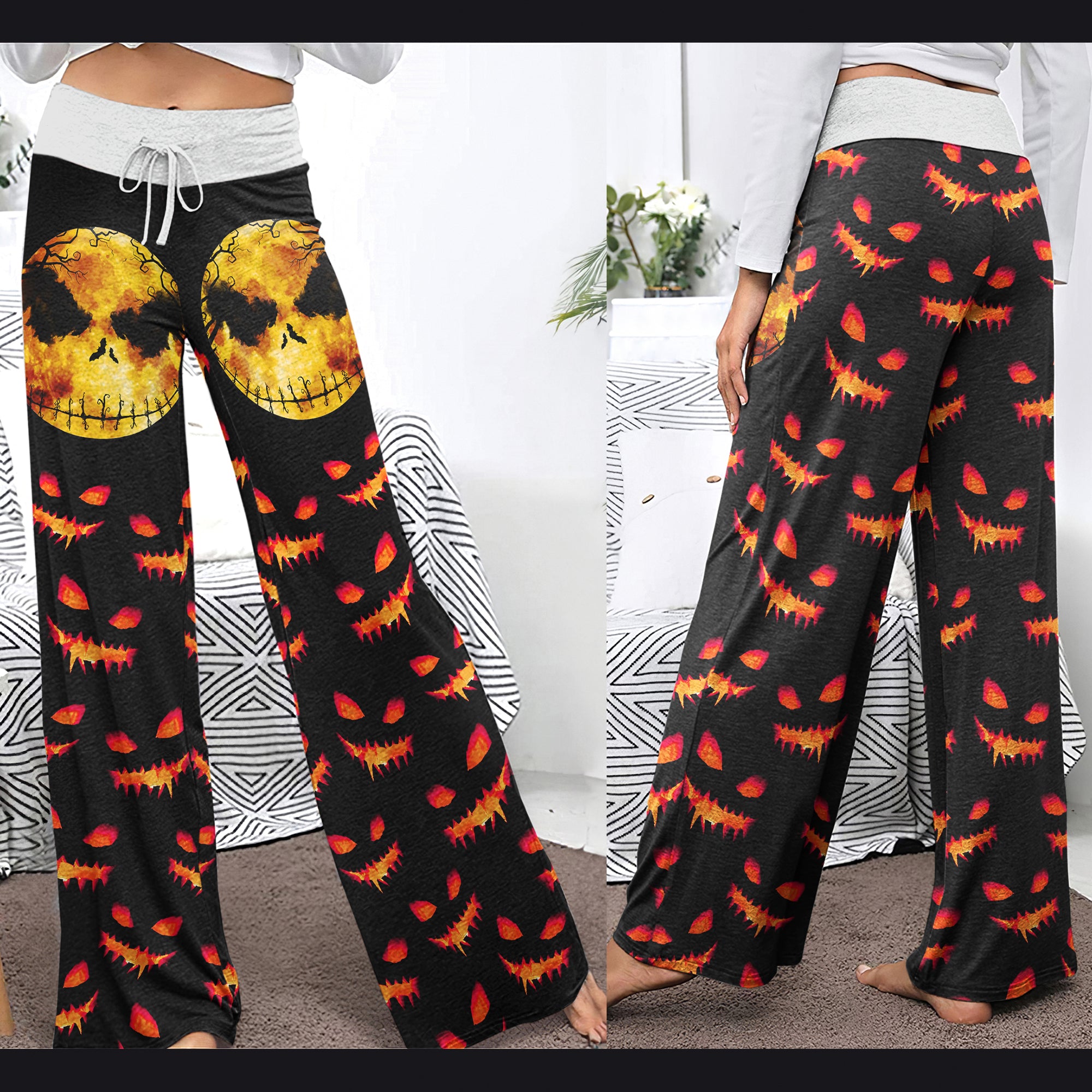 Halloween Moon Nightmare Women's High-waisted Wide Leg Pants | Wonder Skull