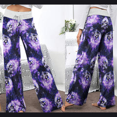 Skull Abstract Fire Purple Women's High-waisted Wide Leg Pants | Wonder Skull