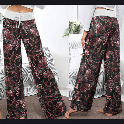 Skull Abstract Effect Butterfly Women's High-waisted Wide Leg Pants | Wonder Skull