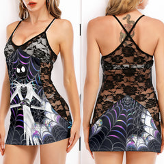 Spidersilk Prism Skeleton Women's Black Lace Cami Dress Babydolls Nightgowns