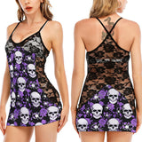 Purple Skull Rose Women's Black Lace Babydolls Nightgowns | Women Sleepwear Babydoll, Nightgowns