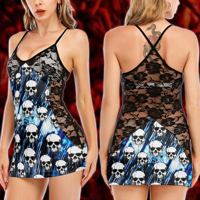 Blue Skull Melt Pattern Women's Black Lace Babydolls Nightgowns | Women Sleepwear Babydoll, Nightgowns