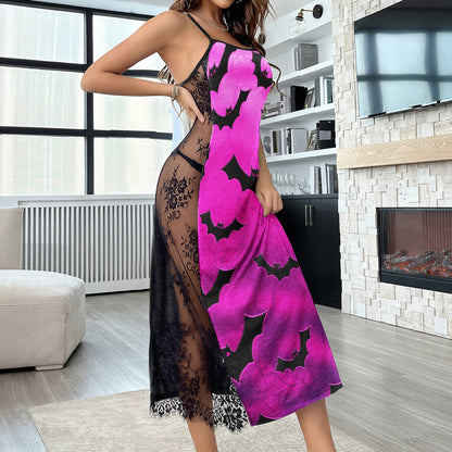 Violet Bat Skull Pattern Women's Lace Cami Sleepwear