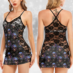Galaxy Black Skull Pattern Women's Black Lace Babydolls Nightgowns | Women Sleepwear Babydoll, Nightgowns
