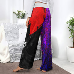 Purple Red Emo Smile Women's High-waisted Wide Leg Pants | Wonder Skull