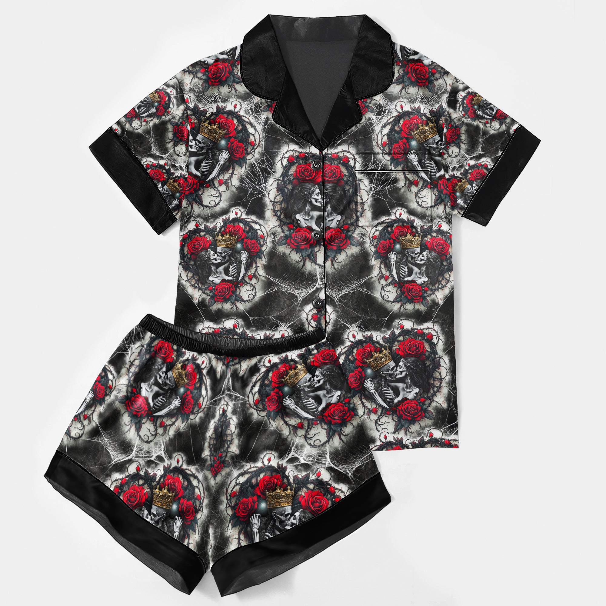 Couple Skeleton Gothic Pattern Women's Pajama Sets Top Sleeve & Short Bottom