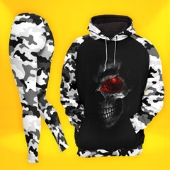 Women Hoodie and Leggings, Camo Scary Skull Outwear Pants Outfit