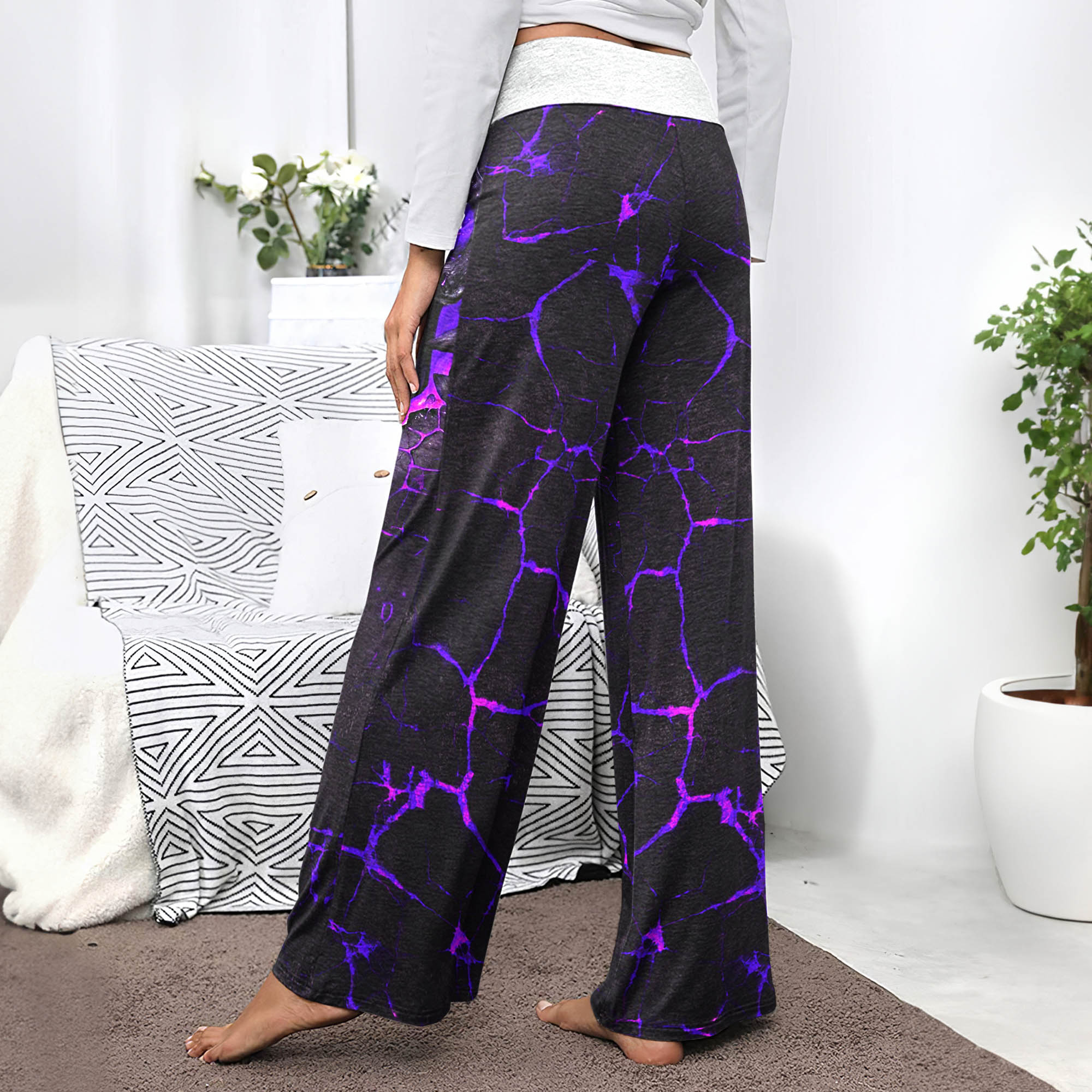 Purple Skull Lava Women's High-waisted Wide Leg Pants