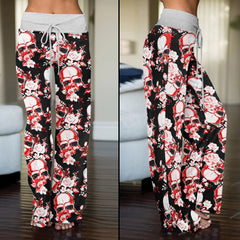 Floral Skull Abstract Women's High-waisted Wide Leg Pants | Wonder Skull