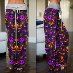 Gradient Purple Halloween Nightmare Women's High-waisted Wide Leg Pants | Wonder Skull