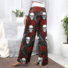 Baroque Blood Skull Roses Women's High-waisted Wide Leg Pants