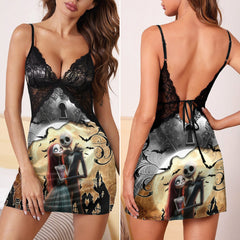 Couple Nightmare Retro Art & Punkrock Women's Sleepwear | Lace Cami Dress Nightgowns