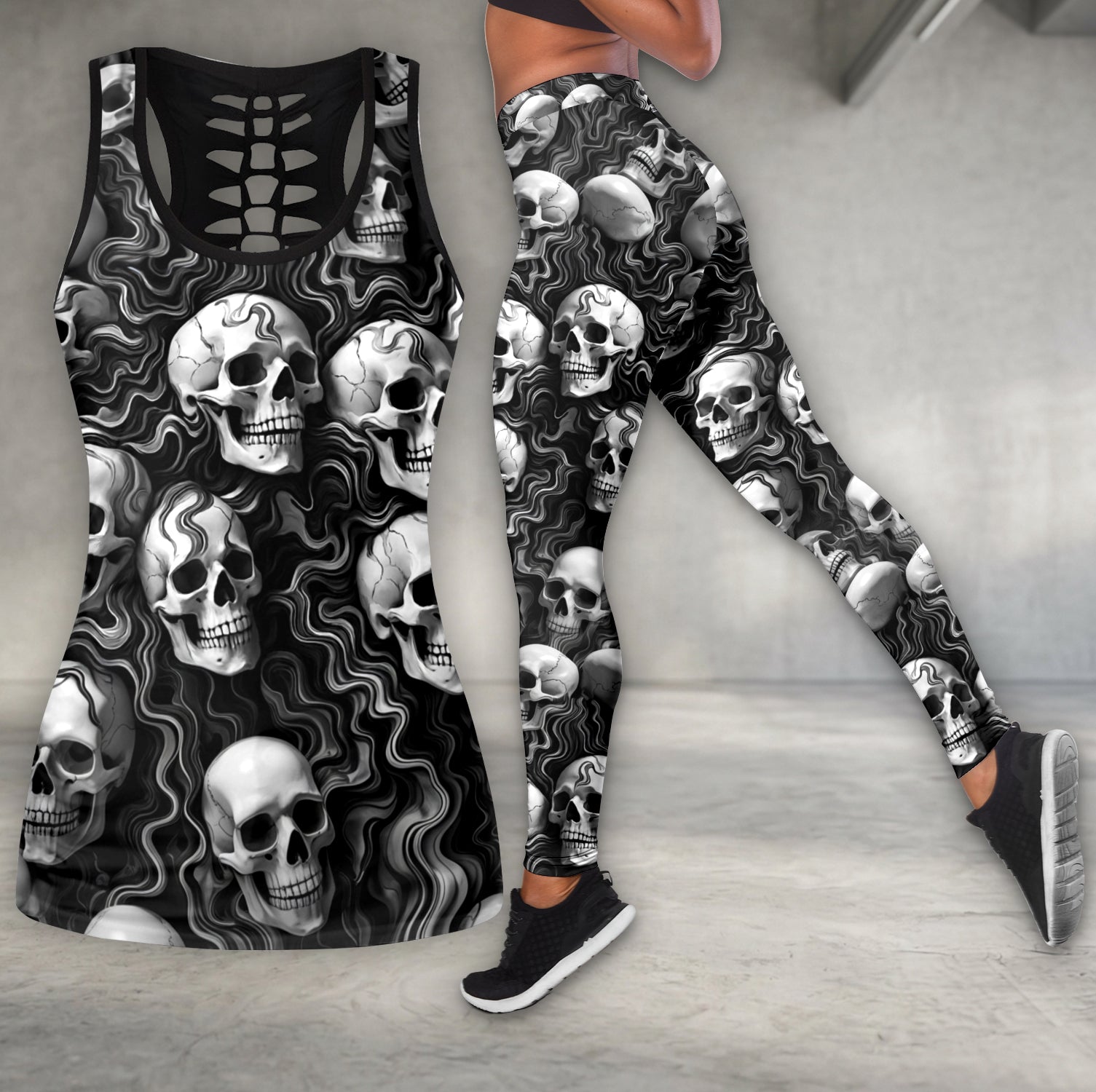 Phantom Wave Skulls Pattern Tanktop and Leggings