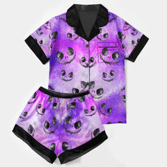 Purple Giltter Pattern Women's Pajama Sets Top Sleeve & Short Bottom