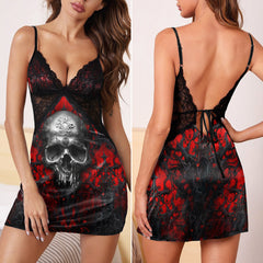 Black Red Dark Skull Gothic & Punkrock Women's Sleepwear | Lace Cami Dress Nightgowns