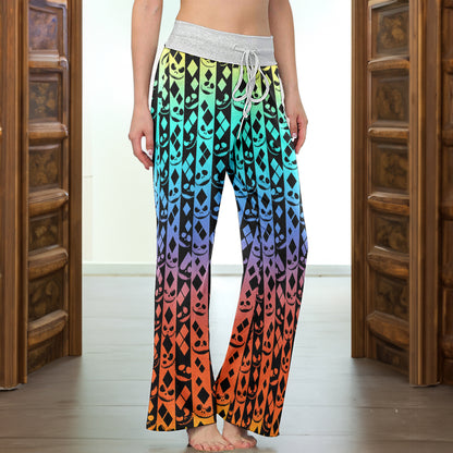 Colorful Skull Diamond Art Women's High-waisted Wide Leg Pants
