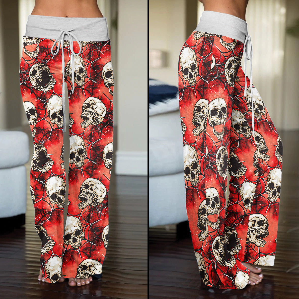 Skull Abstract Gothic Women's High-waisted Wide Leg Pants | Wonder Skull
