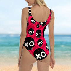 One Piece Bikini Street Vibe Skull Pattern Print Swimwear