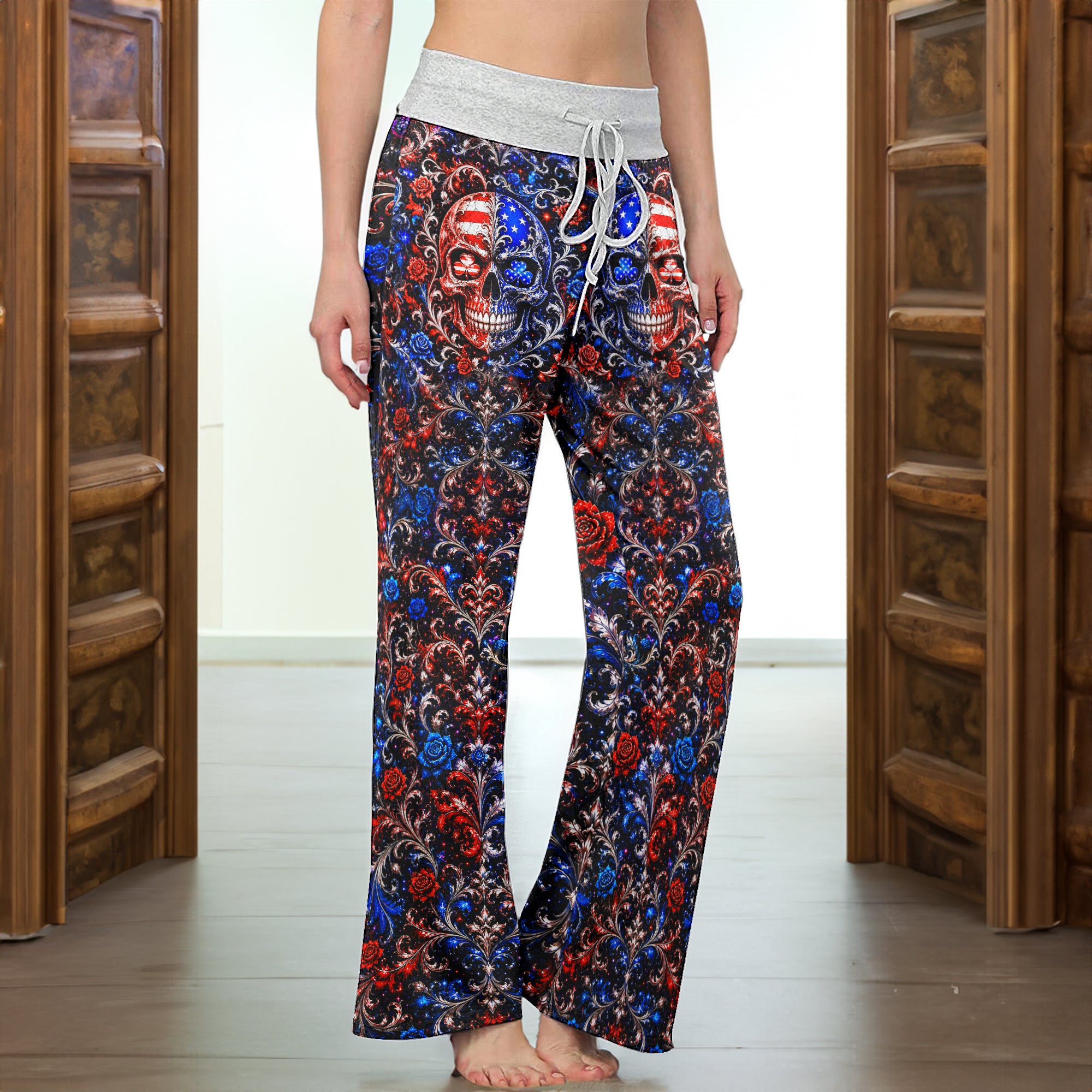 Baroque American Skull Women's High-waisted Wide Leg Pants