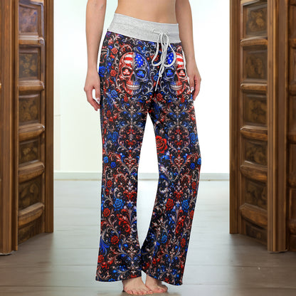 Baroque American Skull Women's High-waisted Wide Leg Pants