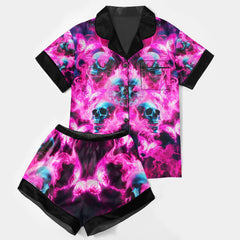 Pink Skull Fire Art Women's Pajama Sets Top Sleeve & Short Bottom