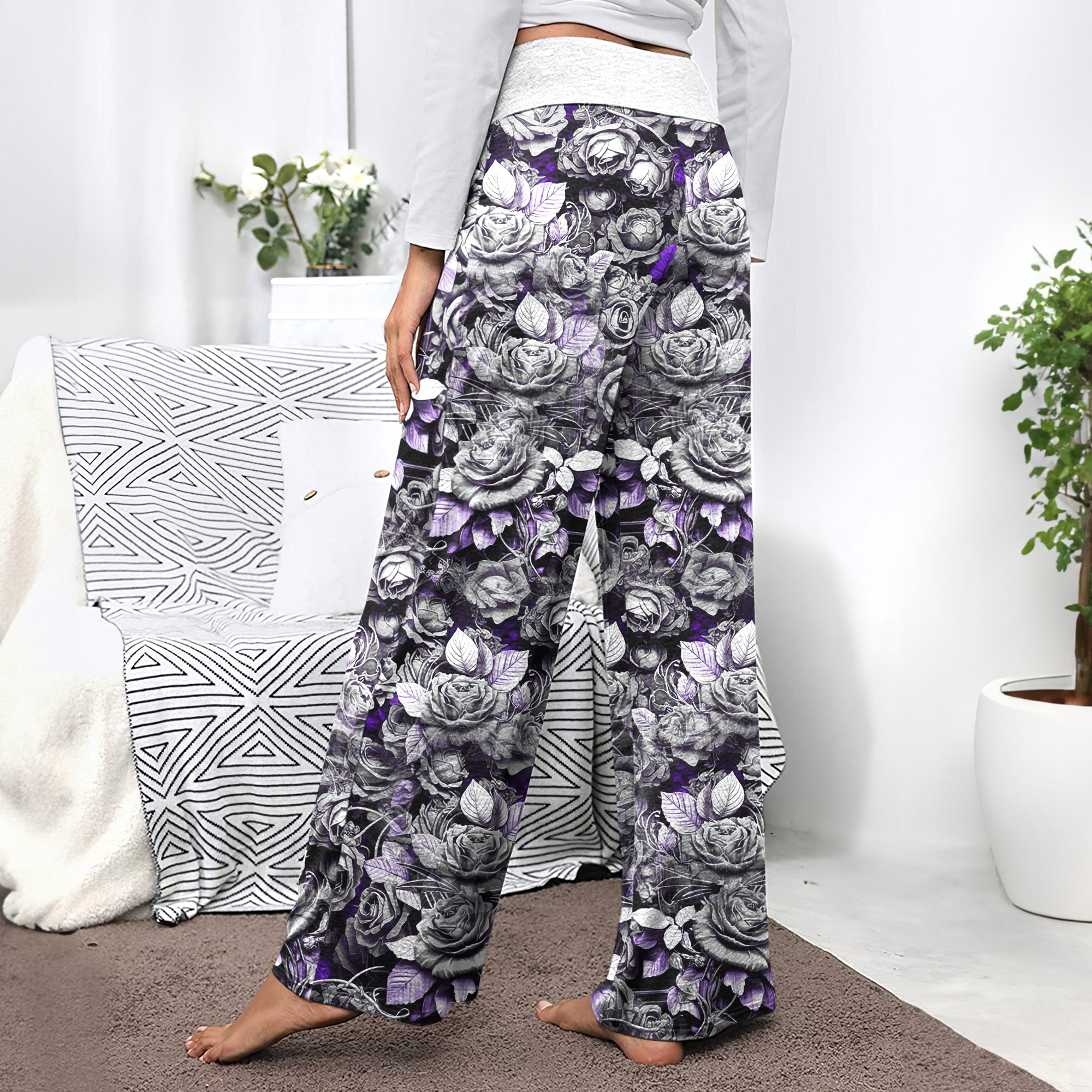 Violet Curse Gothic Skull Women's High-waisted Wide Leg Pants