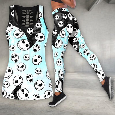 Cyan Shadow Skull Pattern Tanktop and Leggings