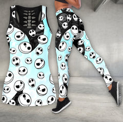 Cyan Shadow Skull Pattern Tanktop and Leggings