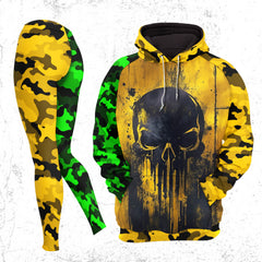 Women Hoodie and Leggings, Neon Drip Skull Outwear Pants Outfit
