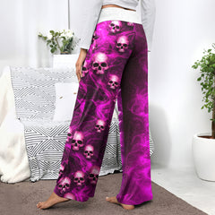 Amethyst Smoke Skull Art Women's High-waisted Wide Leg Pants