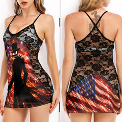 Midnight Liberty Skull King Women's Black Lace Cami Dress Babydolls Nightgowns