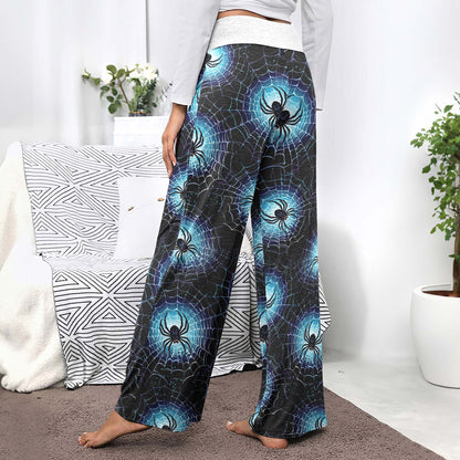 Neon Cyan Arachnid Web Women's High-waisted Wide Leg Pants