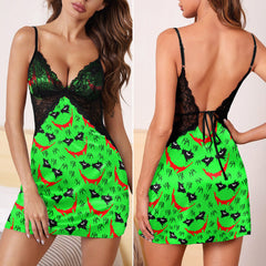 Green Smile Horror Gothic & Punkrock Women's Sleepwear | Lace Cami Dress Nightgowns