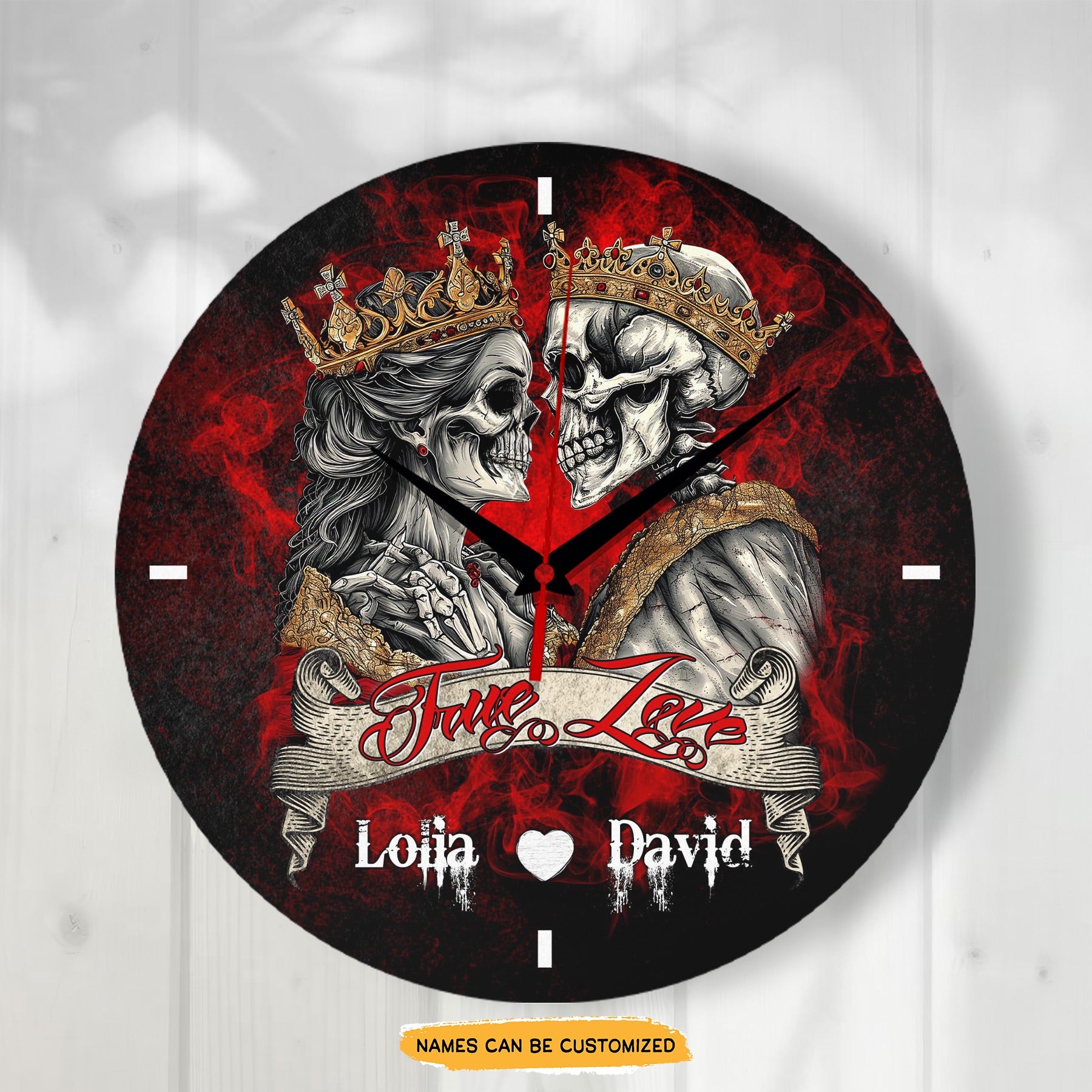 King & Queen Skull engraved clock, a sentimental keepsake for your special occasion and enduring love.