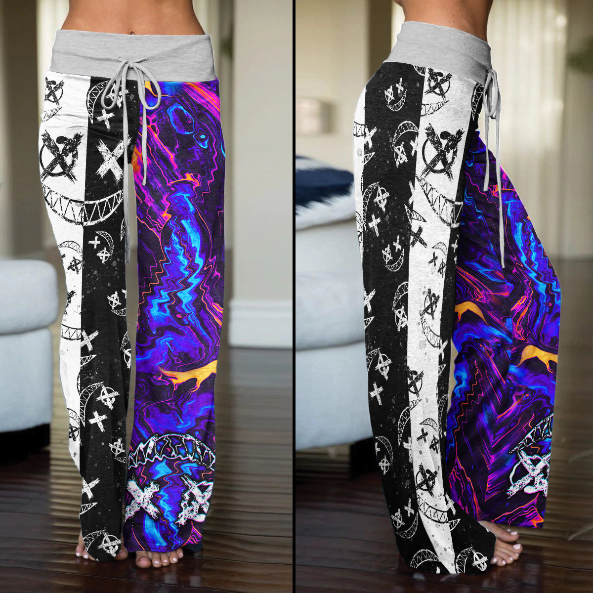 Psycho Art Abstract Women's High-waisted Wide Leg Pants | Wonder Skull