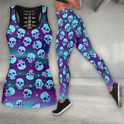 Static Wave Skull Pattern Tanktop and Leggings