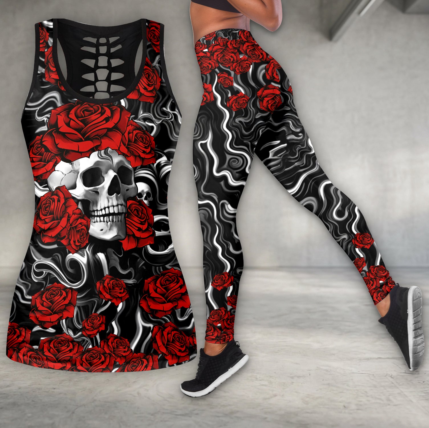 Midnight Rose Skull Pattern Tanktop and Leggings