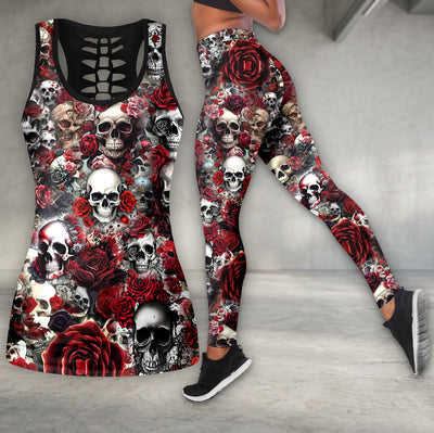 Artistic Skull Rose Montage Tanktop and Leggings