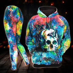 Skull Butterfly Paint Art Combo Hoodie and Leggings - Dark and edgy matching set with skull designs for a unique and stylish look.