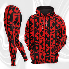 Women Hoodie and Leggings, Red Shadow Skull Pattern Outwear Pants Outfit