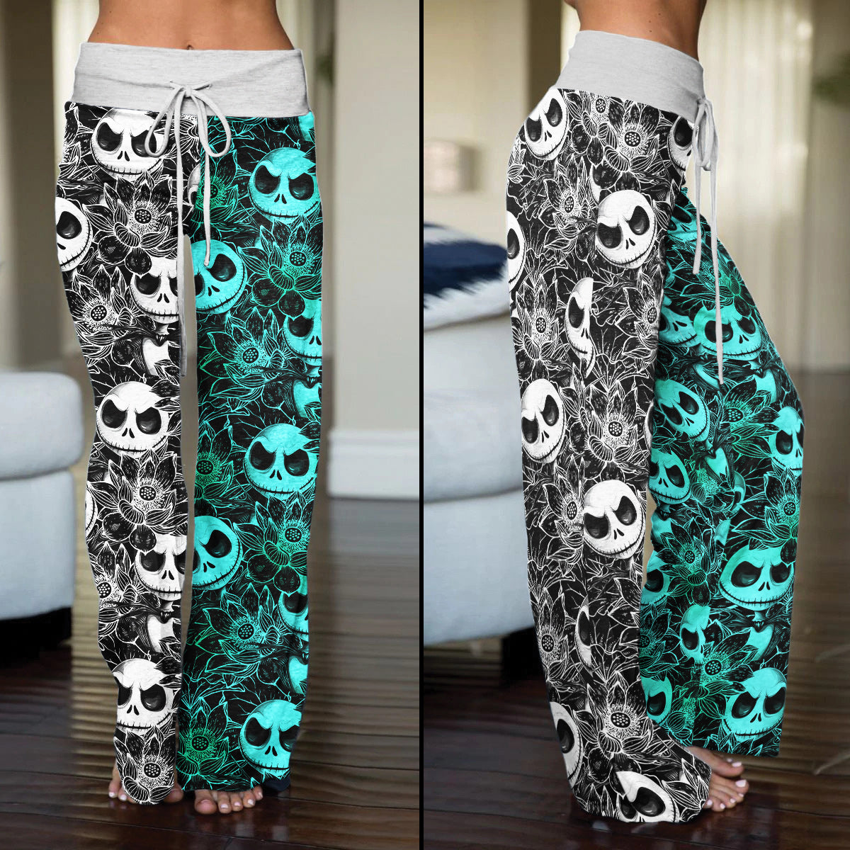 White Cyan Nightmare Women's High-waisted Wide Leg Pants | Wonder Skull