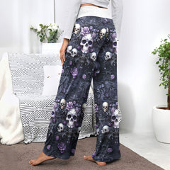 Purple Skull Gothic Women's High-waisted Wide Leg Pants