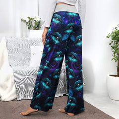 Cyan Skull Lip Rose Women's High-waisted Wide Leg Pants