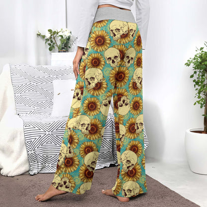 Floral Skulls Aesthetic Women's High-waisted Wide Leg Pants